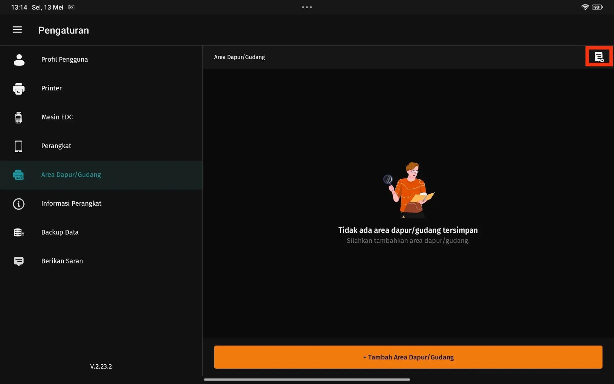 ubah ukuran teks struk gudang/dapur